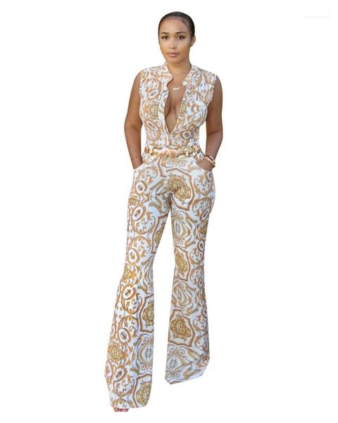 

neck rompers one piece suits sleeveless lady clothing new arrival women jumpsuits summer gold printed deep v, Black;white