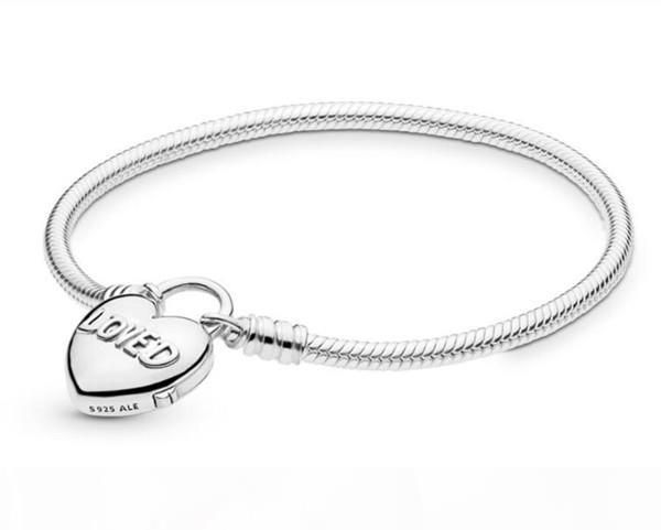 

authentic s925 sterling silver charms bracelets you are loved heart padlock charm bracelet fit for designer diy bead charms, Black