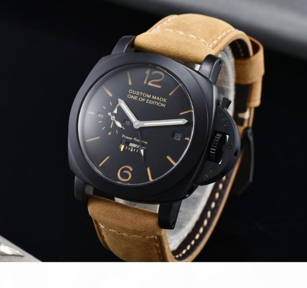 

watch power reserve movement huayra automatic winding men's 44 mm stainless steel case luminous hand leather strap n213-1 t191025, Slivery;brown