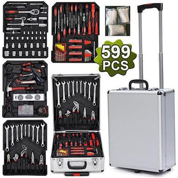 

599pcs tool set case mechanics kit box organize castors toolbox trolley us new