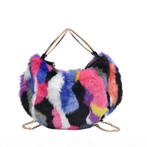 

designer-faux fur bag 2019 women luxury fur handbag with metal handle female winter plush shoulder bag multicolor wholesale drop shipping