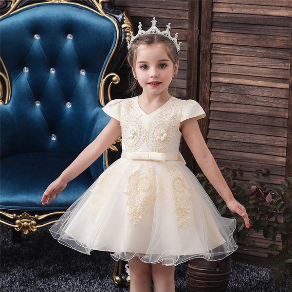 

kids lace tutu birthday princess party dress for girls infant flower embroidery children elegant dress for girl baby clothes, Red;yellow