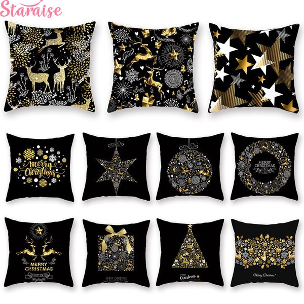

christmas ornaments merry christmas black and golden cushion cover for sofa decoration for home happy new year 2020