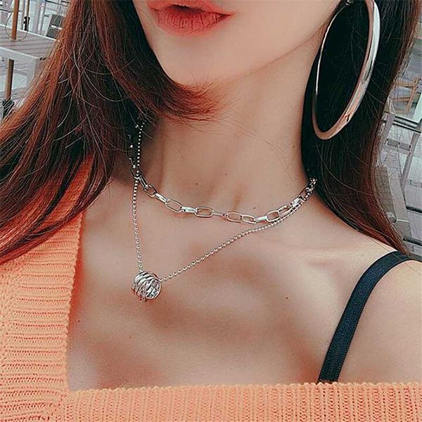 

xiaoboacc korea multi-layer choker necklace short clavicle sweater chain, Silver