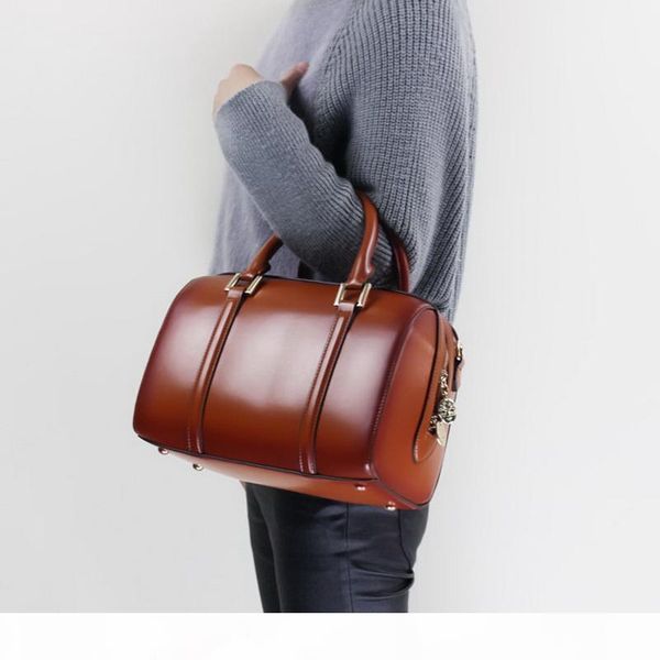 

2018 new style genuine leather women's bag boston bag shoulder bag with long strap