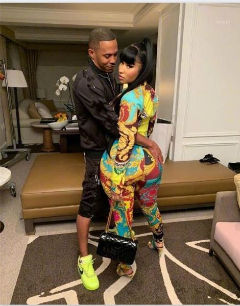 

sleeve v neck american rap singer nicki minaj with same clothing women designer jumpsuits pattern slim long, Black;white