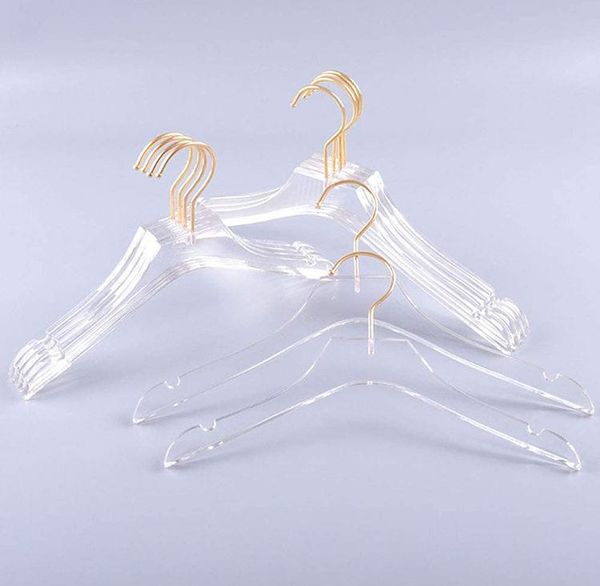 Luxo Cabides Acrílico claro cabides vestido com ouro Gancho transparentes camisas titulares com entalhes para Lady Crianças SN4584