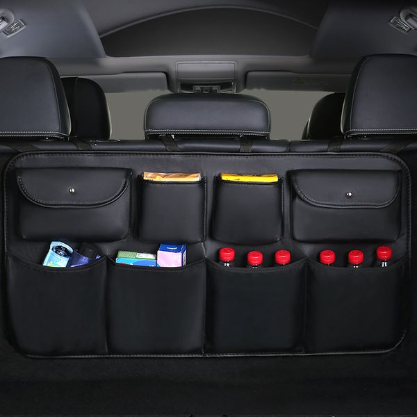 

2020 new pu leather car rear seat back storage bag multi-use car trunk organizer auto stowing tidying auto interior accessories