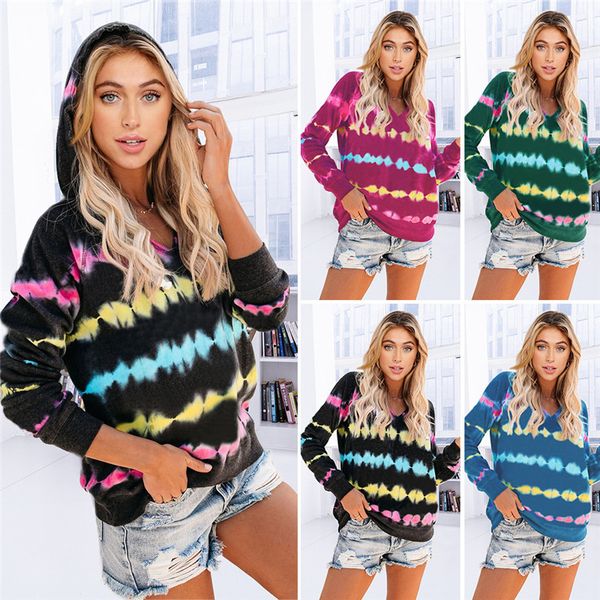 

women tie-dye heartbeat print long sleeve hooded sweater autumn and winter all-match casual loose sports women clothes s-2xl d81014, White