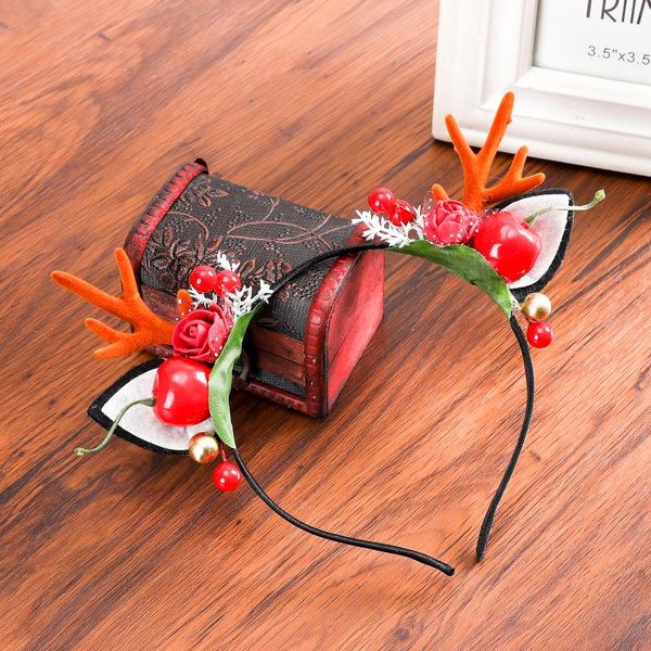 

christmas hair hoops little antlers headdress sweet cute berry sen cat ears hairband flowers elk net red headband