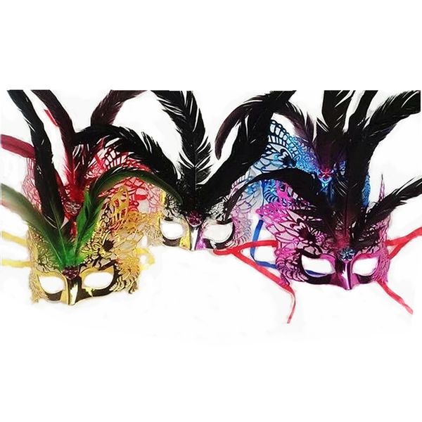 

halloween masquerade feather colored beauty venice half face mask costume party mask, Black