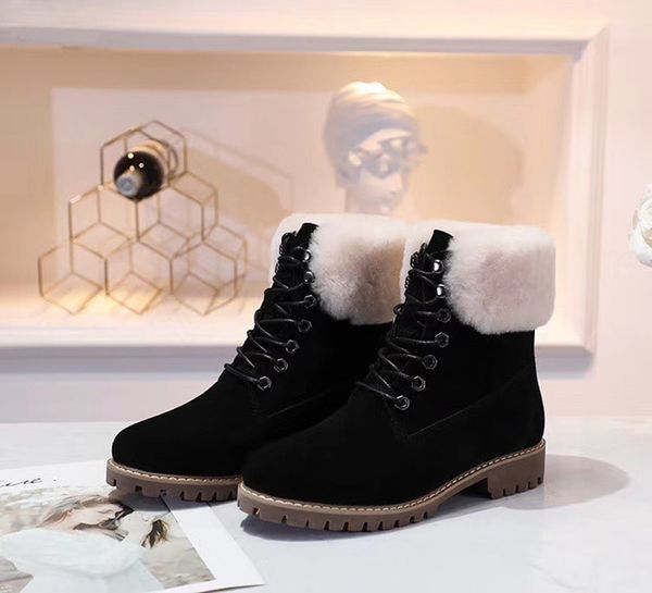 

2020 winter snow boots mid-tube wool women warm australia triple pink brown cotton classic fashion shoes women ankle lace up stylist shoes, Black