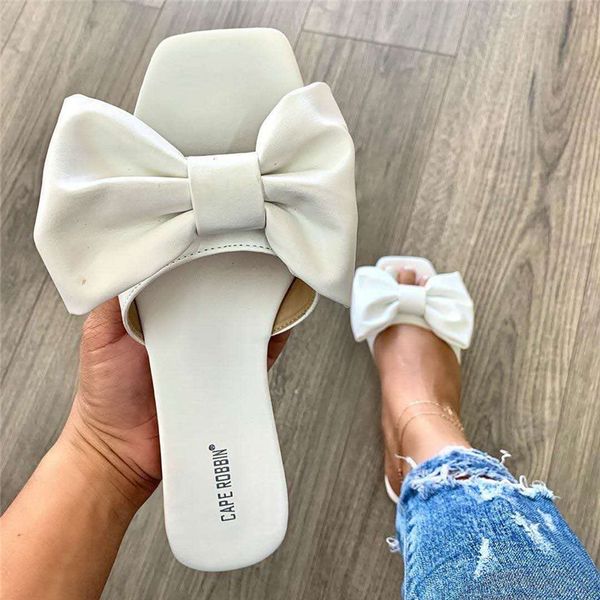 

blwbyl slippers shoes women sandals new pu leather open toe bow-knot flat casual slides summer outdoor beach female flip flops, Black