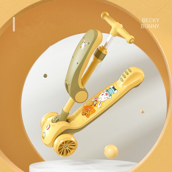 

foldable kids scooter car for children 3-6 years old multifunctional 3 in 1 surf scooter flashing wheels can seat baby walker