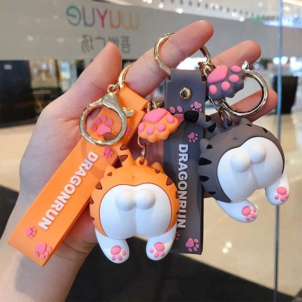 

creative cute cat bukey chain woman bag pendant cartoon doll pendant plastic key chain mini anime diy key chains, Silver
