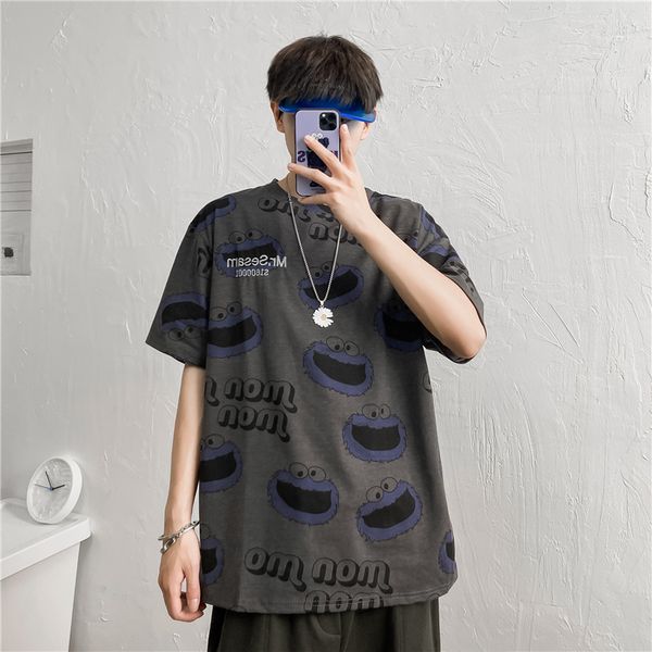 

летняя мода персонализированные t-рубашки мужские корейский моды универсальный вокруг шеи короткий рукав топ модного бренда, White;black