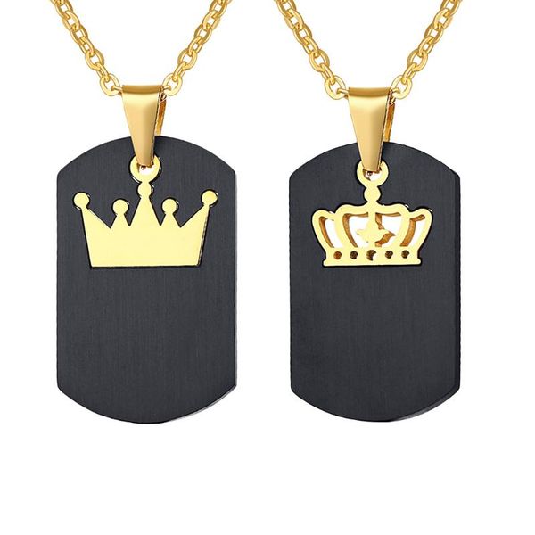 

king or queen couple crown dog tag pendant necklace gold chain jewelry gift, Silver