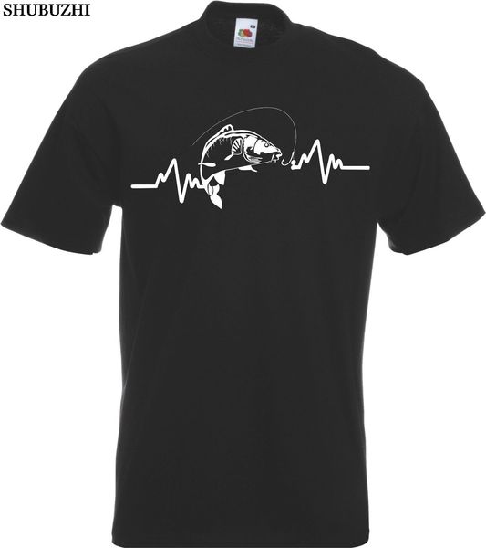 

summer clothing cotton men t-shirt heartbeat carp fisherman angler bait t shirt