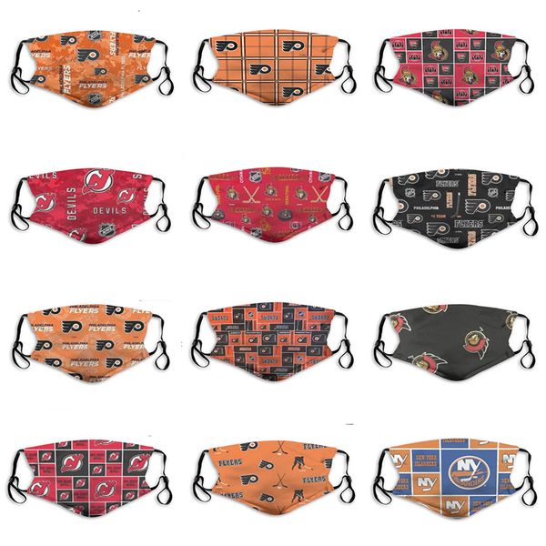 

2020 New Luxury Designer 5-layer Dust Mask Men's Ice Hockey Team Senators Devils Flyers Fashion Breathable Personality Reusable Face Masks