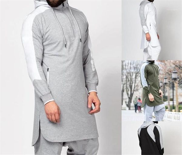 

casual mens long sweatshirts fashion male clothing plus size designer mens hoodies autumn split hooded patchwork, Black