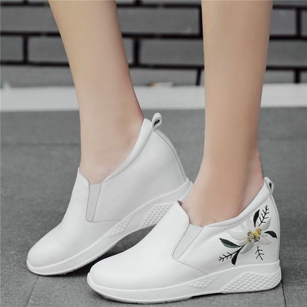 

dress shoes 2021 trainers women genuine leather wedges high heel platform pumps female embroider flowers fashion sneakers casual, Black