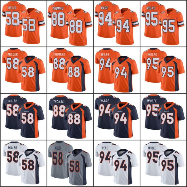 

denver broncos men #58 von miller 88 demaryius thomas 94 domata peko 95 derek wolfe men women youth stitched jersey, Black;red