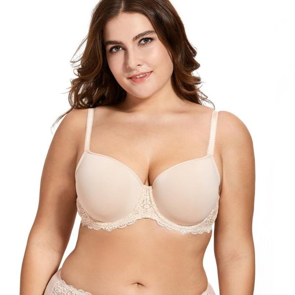 

women's full figure support slightly padded underwire contour lace t-shirt bra plus size, Red;black