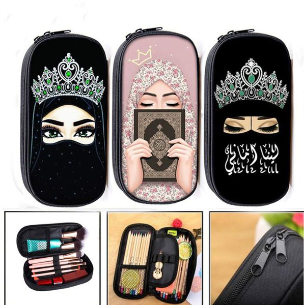 

cartoon pencil case muslim girls printed pencil bags girls single-layer makeup bag large capacity storage bag kids stationery