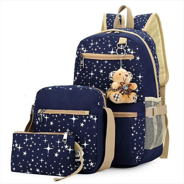 

3pcs set women backpack school bags star printing cute backpacks with bear for teenagers girls travel bag rucksacks mochila