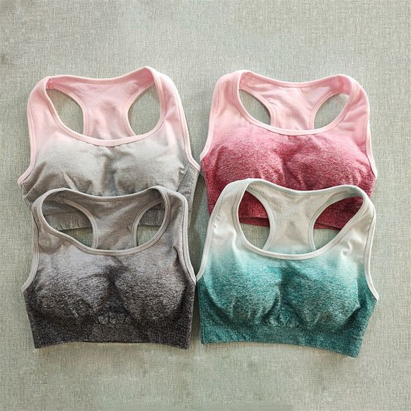 

gradient color women trendy bras push up bra stretch fitness underwear set girls running yoga crop jogging gym sports tank vest ly9032, White