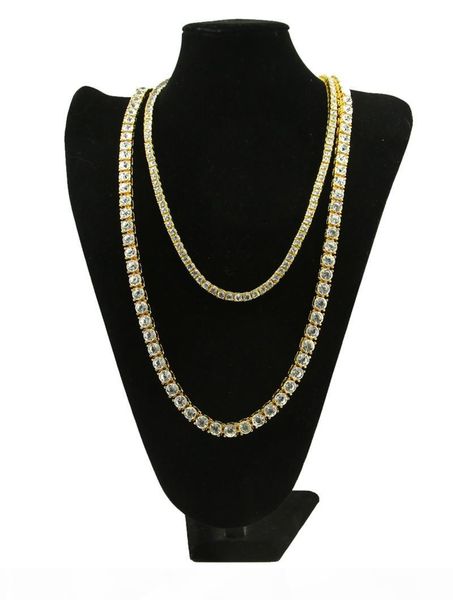 

mens gold iced out tennis chain set 5mm and 8mm width lab diamond solitaire tennis chain necklace, Silver