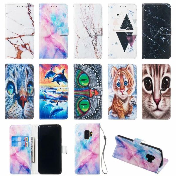 

cgjxsmarble cat owl dolphin wallet flip leather case for samsung a10 a20 a30 a40 a50 a60 a70 s8 s9 plus note9 a20e
