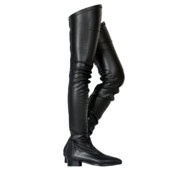 

goofloron new shoes, women's over - knee boots, women's stretch over - knee boots, metal zipper heel decoration, Black