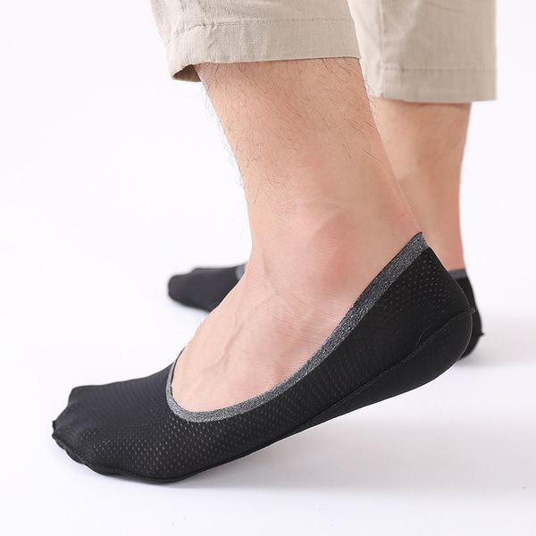 

newly 3 pairs men breathable ice silk socks low cut liner non slip thin invisible sports socks dod886, Black