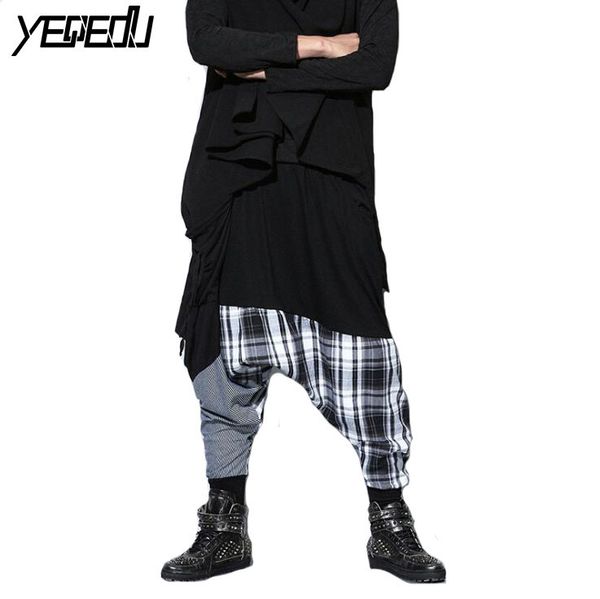 

#2403 summer thin patchwork black hip hop harem pants men joggers fashion loose drop crotch trousers large size