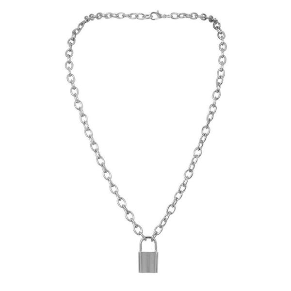 

stainless steel padlock pendant necklaces silver color link chain lock necklaces collar collier femme for women men