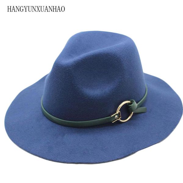 

hangyunxuanhao special felt hat men fedora hats with belt women vintage caps wool fedora warm jazz hat chapeau femme feutre, Blue;gray
