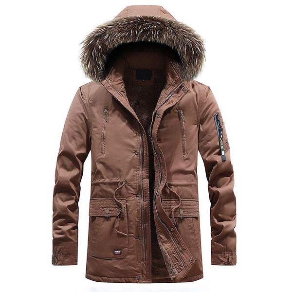 

men warm parkas coat winter jackets coats casual men's parka outwear windbreaker overcoat male fur hooded jackets long parkas, Black