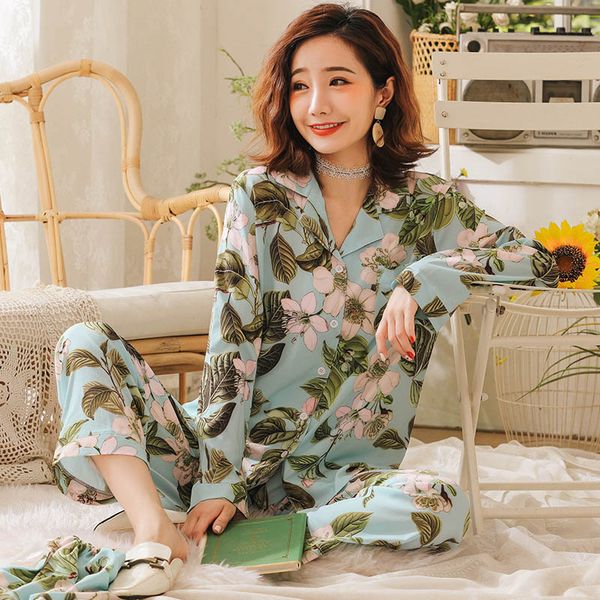 

2 pieces women pajamas set satin silk colorful printing pajamas autumn +pants long sleeve female sleepwear home service, Black;red