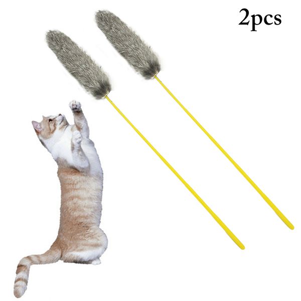 

cat toys 2pcs toy feather stick for cats kittens interactive pet fur supplies playing products