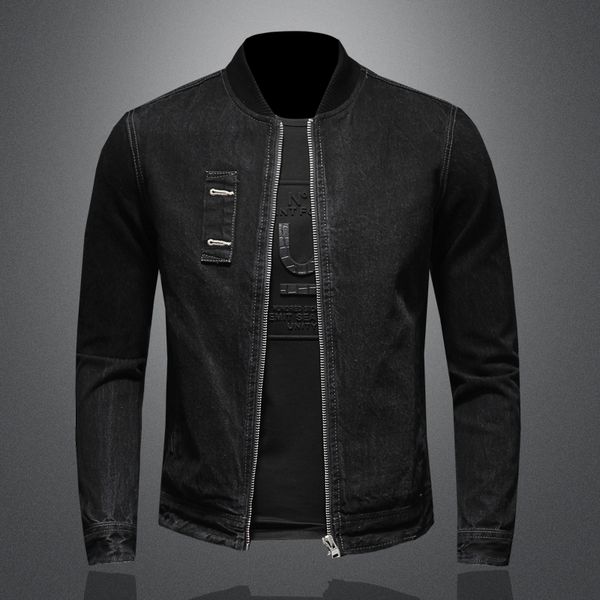 

spring and autumn new stand-collar denim jacket male youth handsome baseball collar retro cotton denim jacket top, Black;brown
