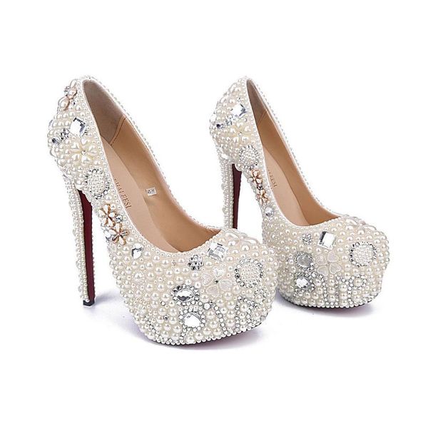 

dream2020 rhinestone noble pearl shoes crystal bridal wedding waterproof platform super high heel white round head shallow, Black