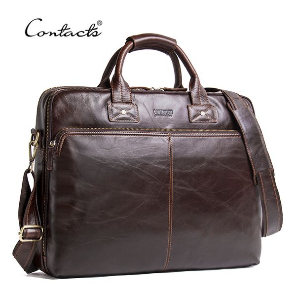 

contact's genuine leather men bag shoulder bags male messenger bag new business handbag for 15.6' lapbriefcase