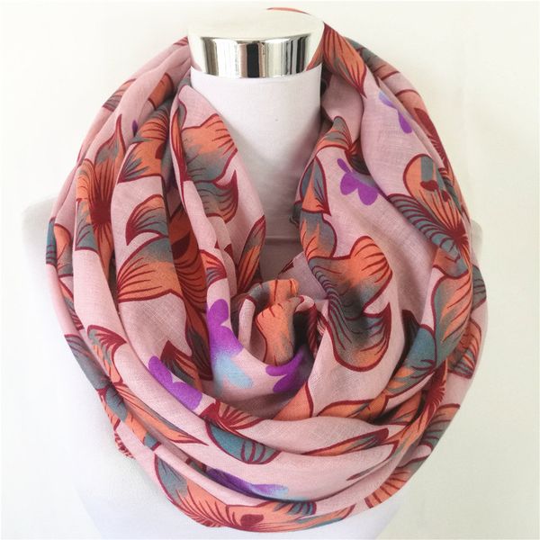 

new floral print loop scarf lady infinity scarves bandana flower circle scarf fashion ring for women, Blue;gray