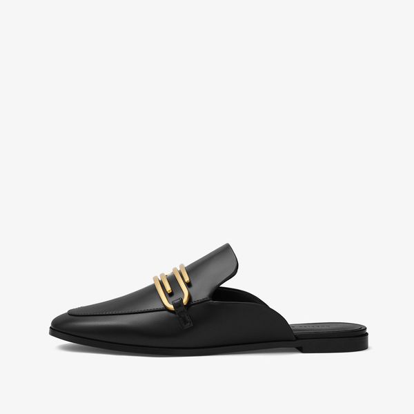 

shoes slippers women summer female mule rivet slides pantofle square toe low flat mules 2020 fabric rubber pu metal decoration, Black