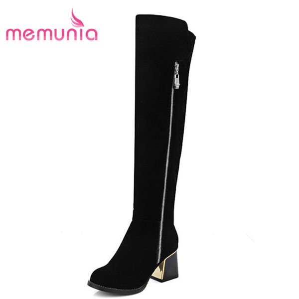 

memunia 2020 new over the knee boots fashion high heels round toe boots autumn winter thick heels women big size 34-43, Black