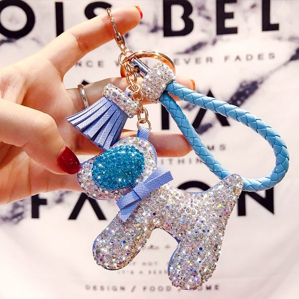 

cartoon lovely color dog key chain female creative leather woven leather rope keychain bag pendant men's car decoration keyring, Silver
