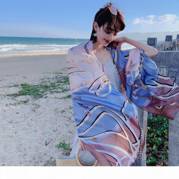 

fashion spring and summer new simulation silk satin sunscreen scarf female long scarf big shawl beach sand towel wholesale, Blue;gray