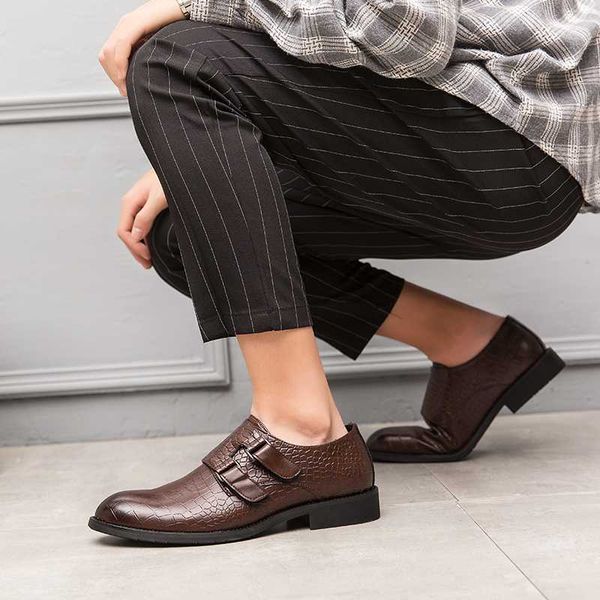 

dress shoes male trendy party sneakers fashion leather big size 38-47 monk men brown genuine oxfords, Black