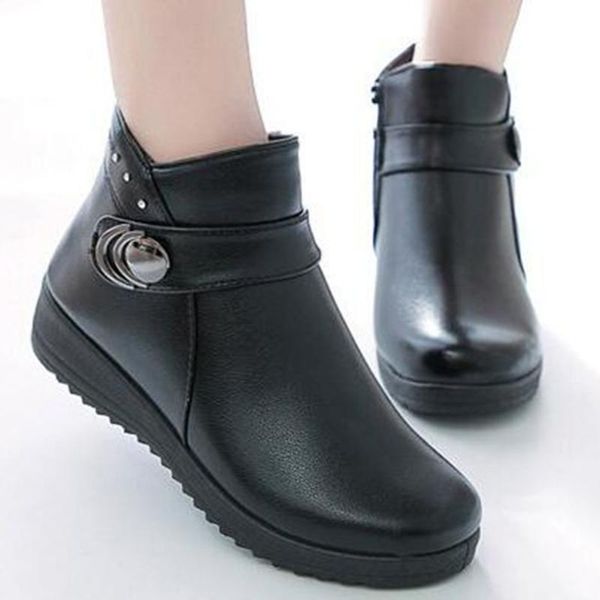 

womens ankle boots lady non-slip soft bottom cotton shoes thicken warm short boots slip on mom snow snow botas mujer kl543, Black